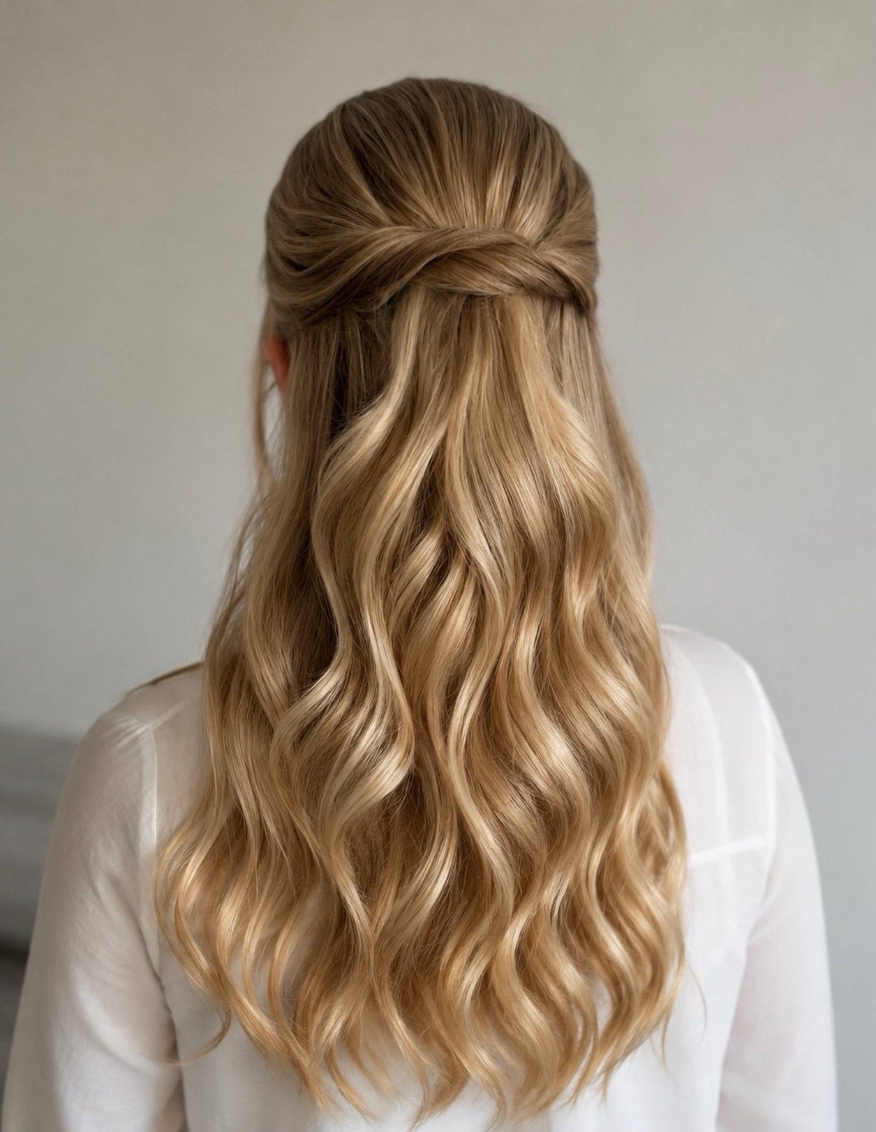 Half Up Twisted Waves On Honey Blonde Hair