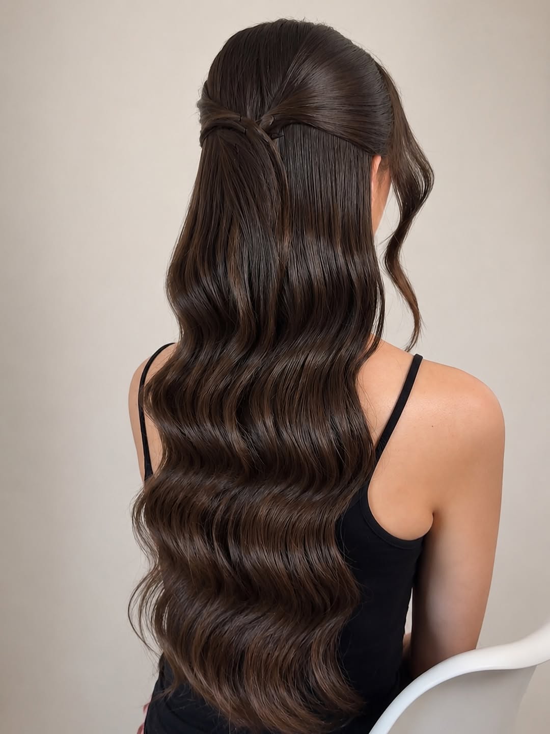 Half Up Wavy Style For Long Espresso Hair