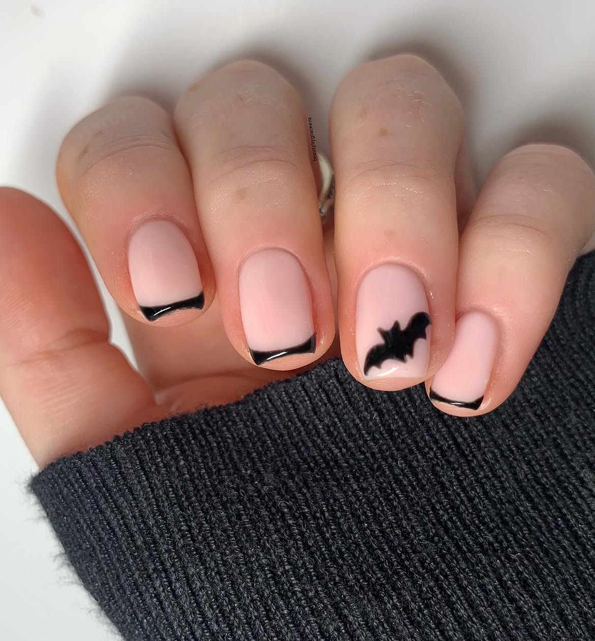 Halloween Bat French Tip Nails