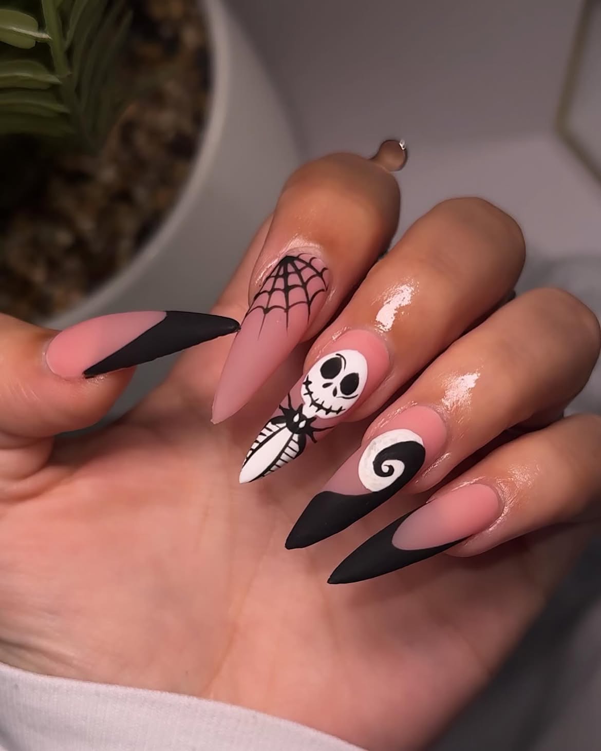 Halloween Character Stiletto French Tip Nails