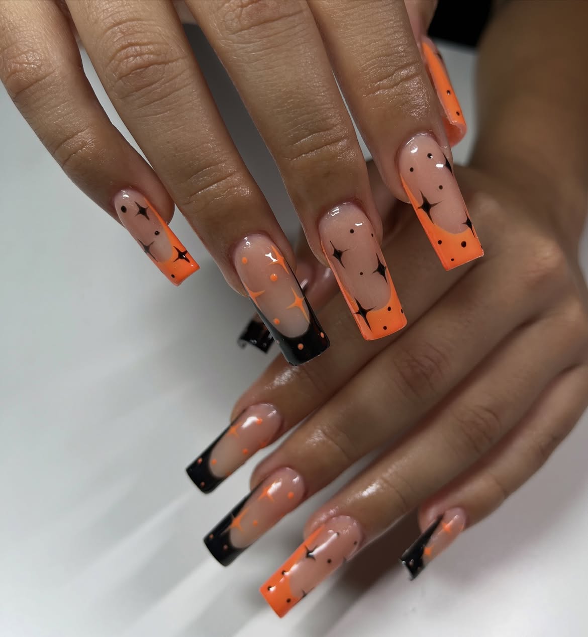 Halloween Orange Black Star French Tips