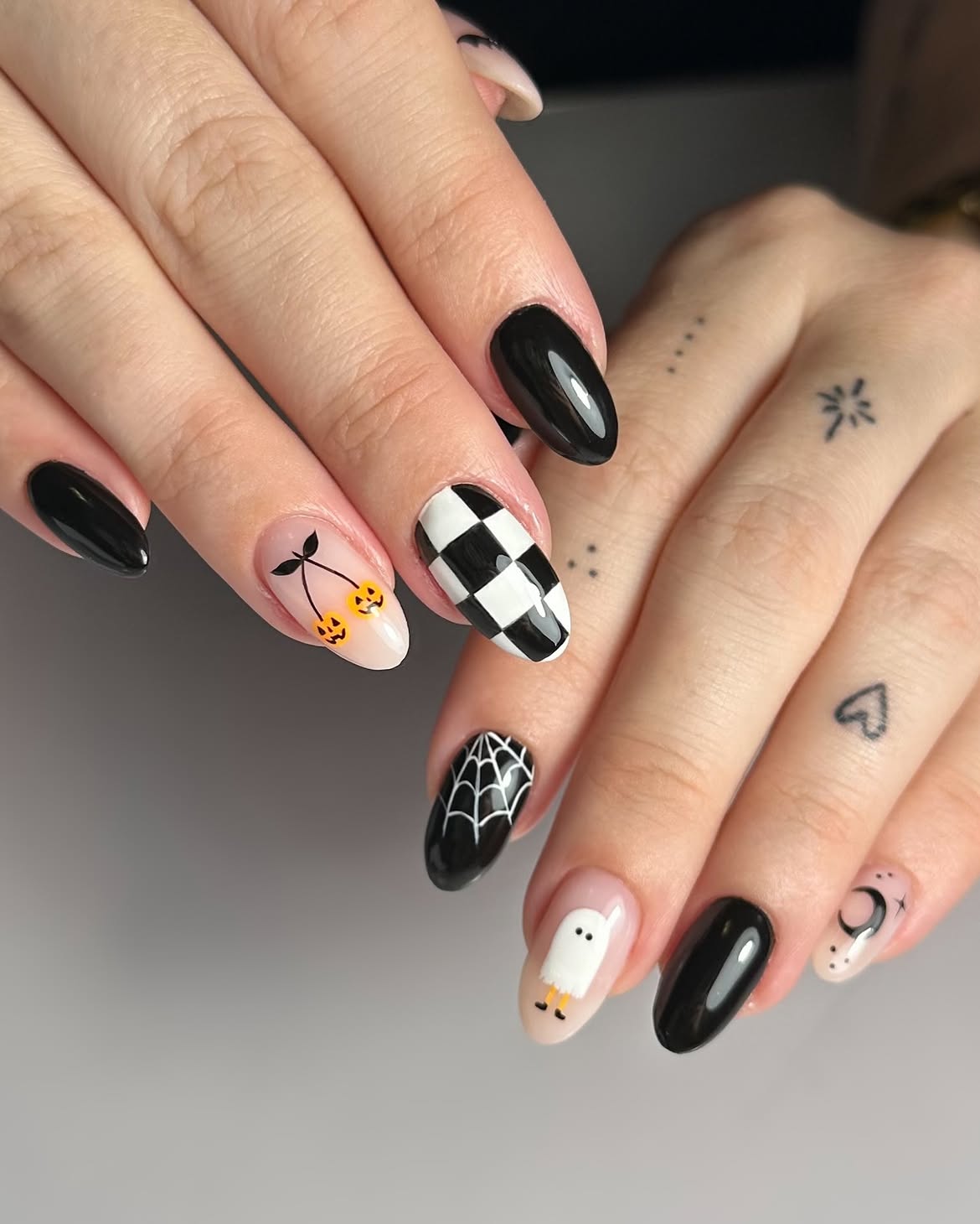 Halloween Themed Mixed Media Almond Nails