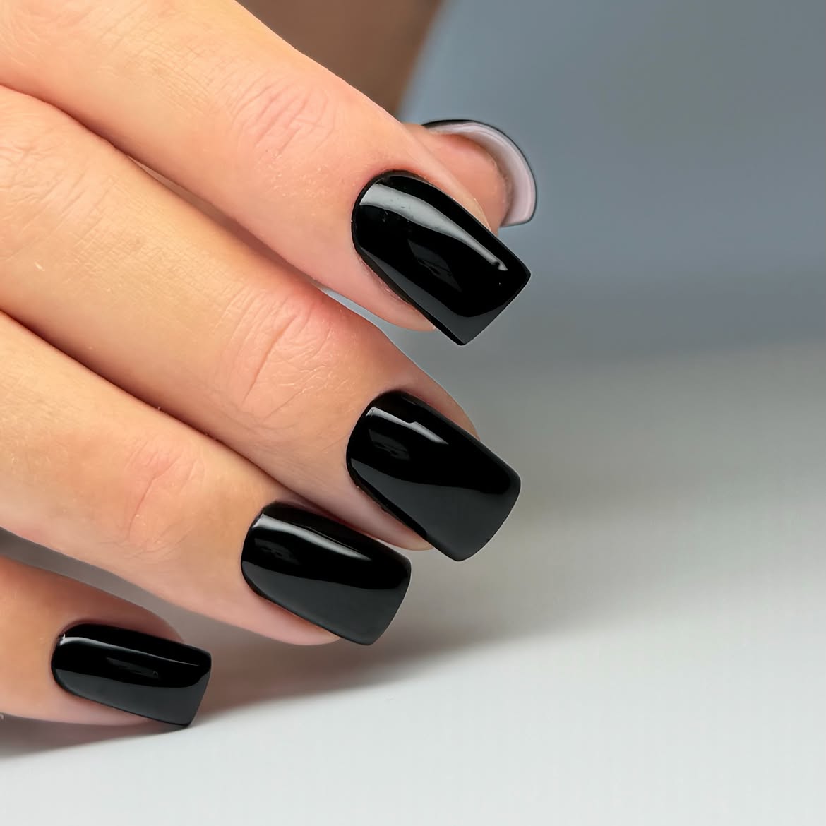 High Gloss Black Square Nails
