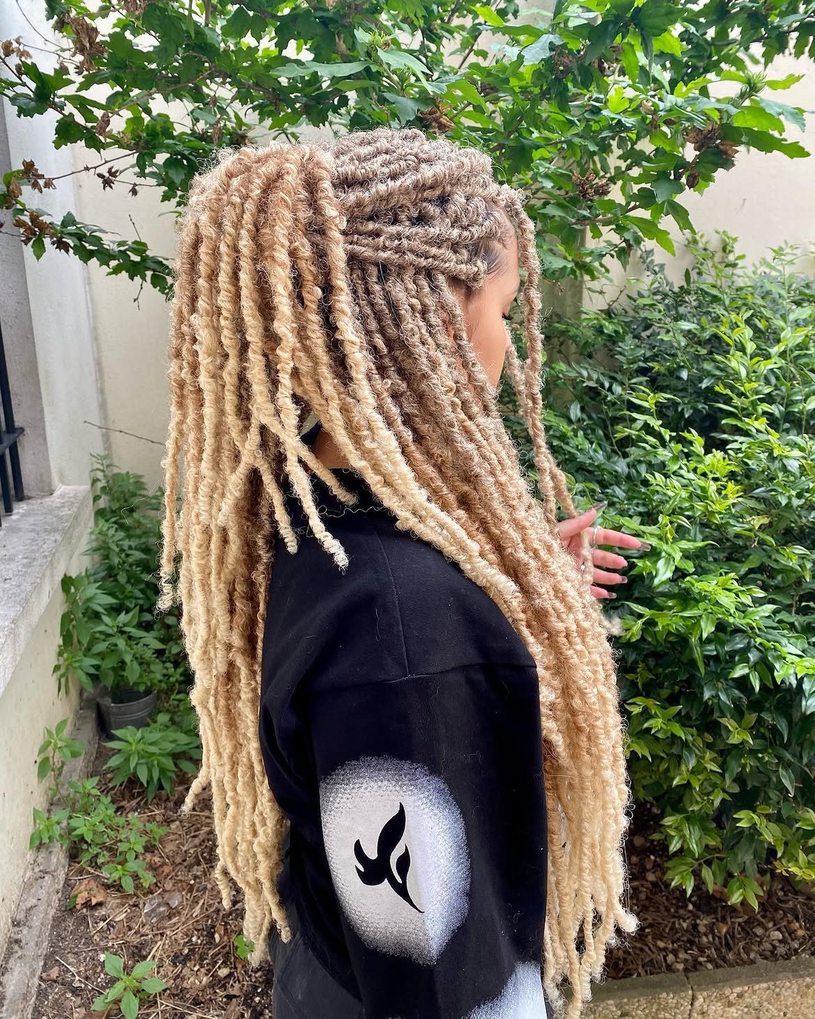 High Ponytail Blonde Faux Locs With Boho Texture
