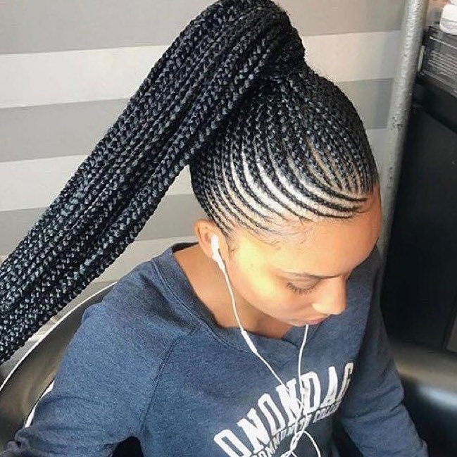 High Sleek Cornrow Ponytail With Precision Parting