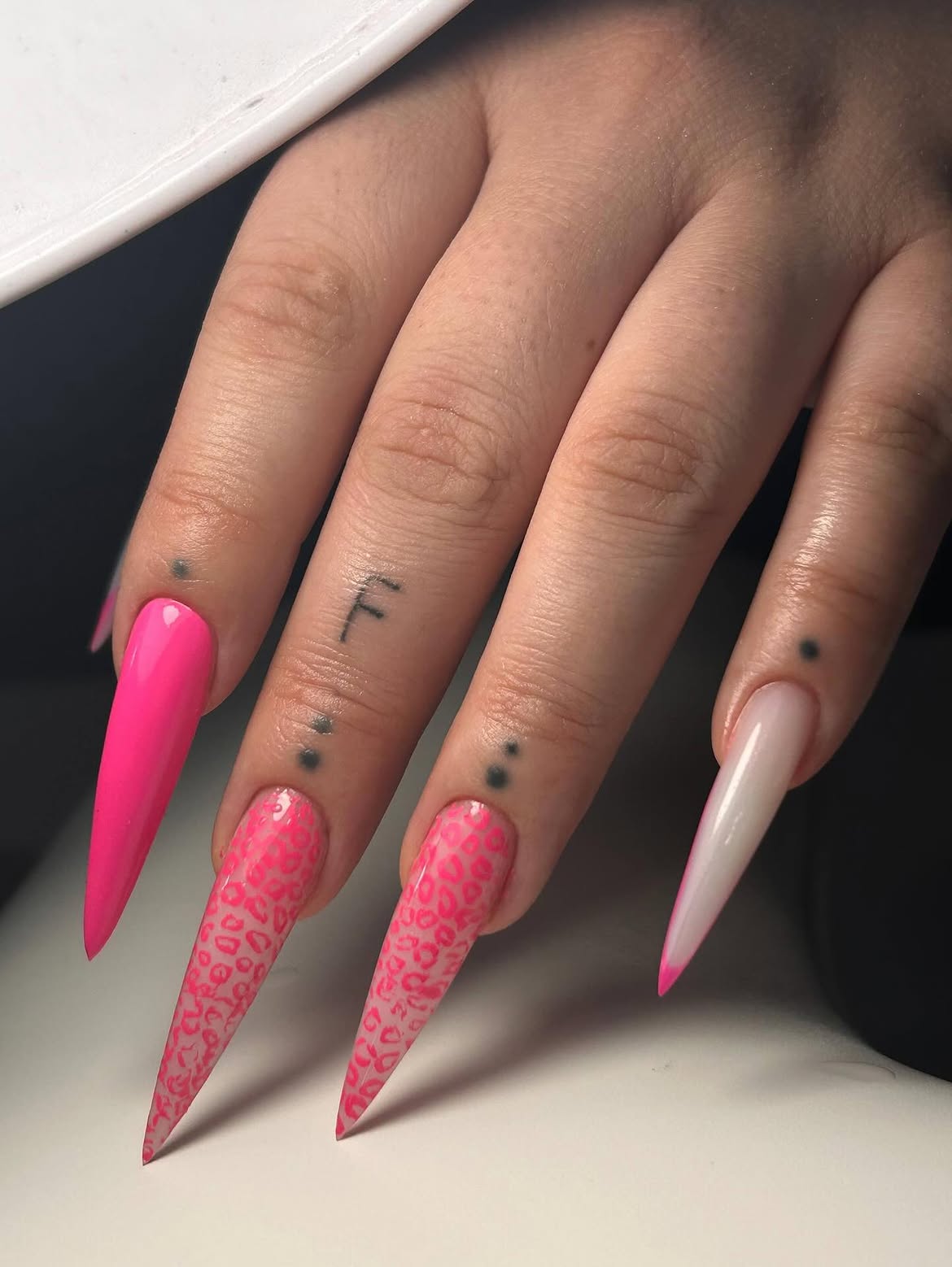 Hot Pink Leopard Stiletto French Tips