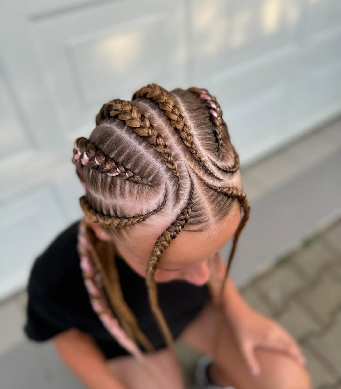Intricate Feed In Cornrow Braids With Pink Accents