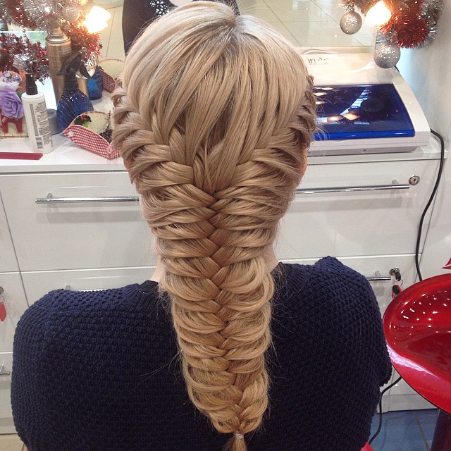 Intricate French Fishtail Braid On Ash Blonde Hair