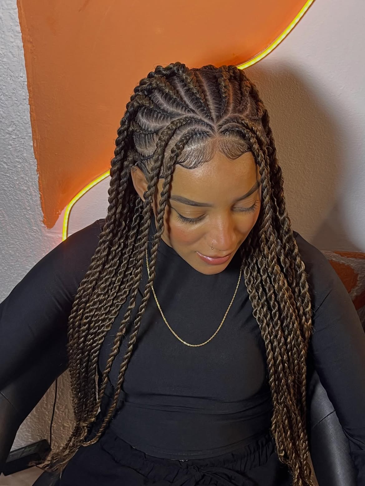 Intricate Heart Part Twist Braids With Laid Edges