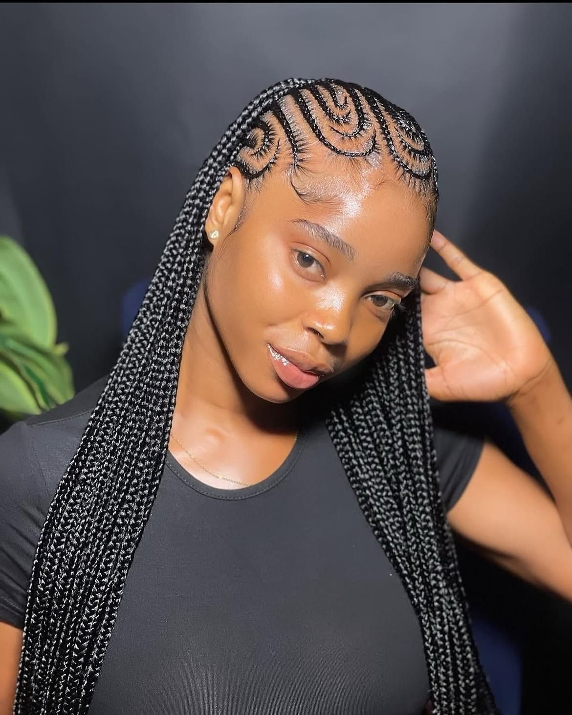 Intricate Swirl Pattern Feed In Cornrows