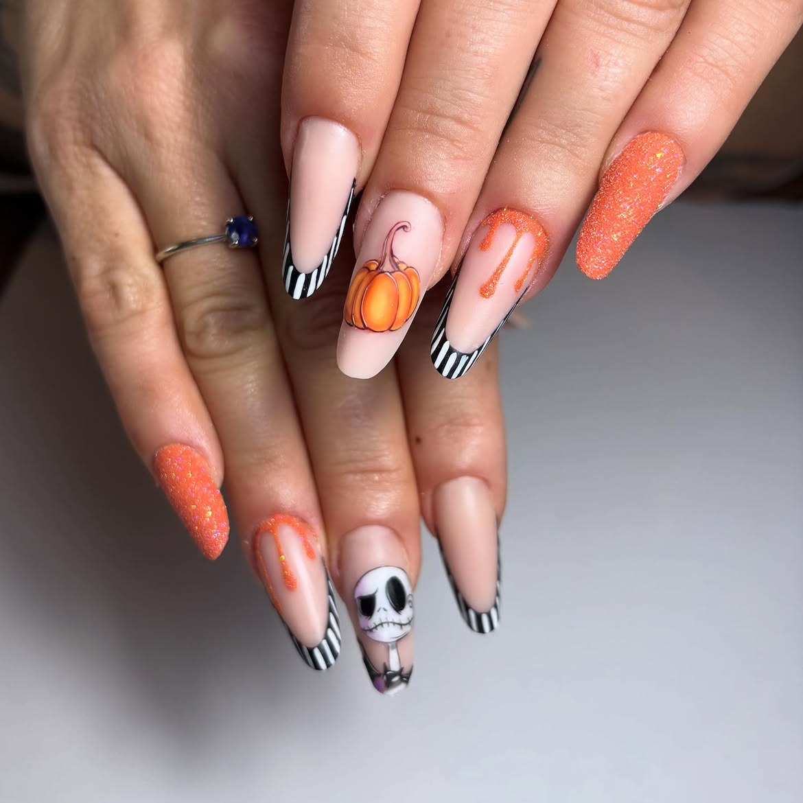 Jack Skellington Pumpkin Patch French Tips