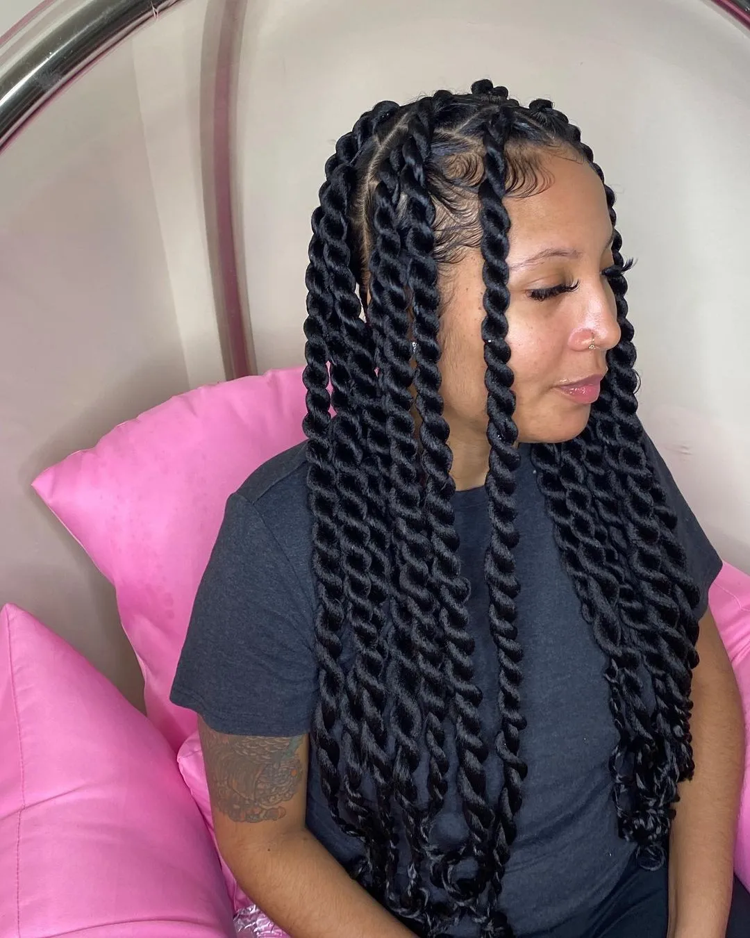 Jumbo Senegalese Twist Braids With Laid Edges