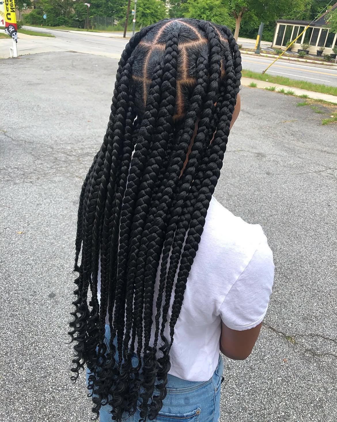 Large Box Braids With Curly Ends