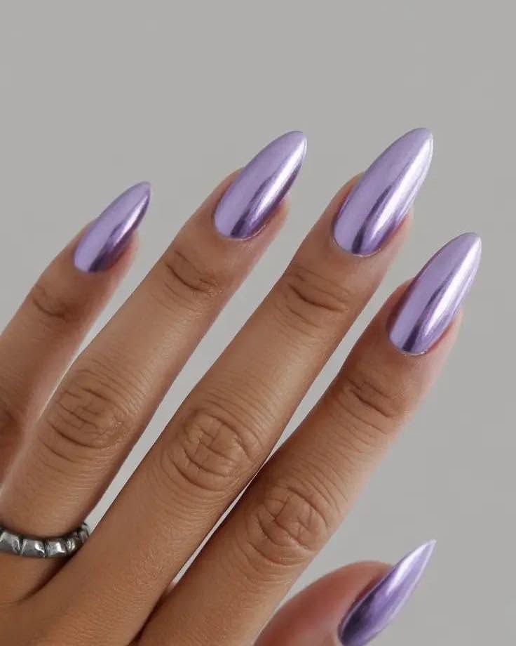 Lavender Chrome Stiletto Nails