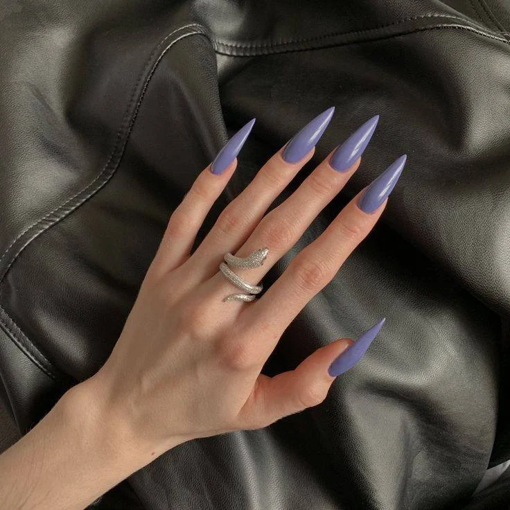 Lavender Stiletto Nails With Glossy Finish