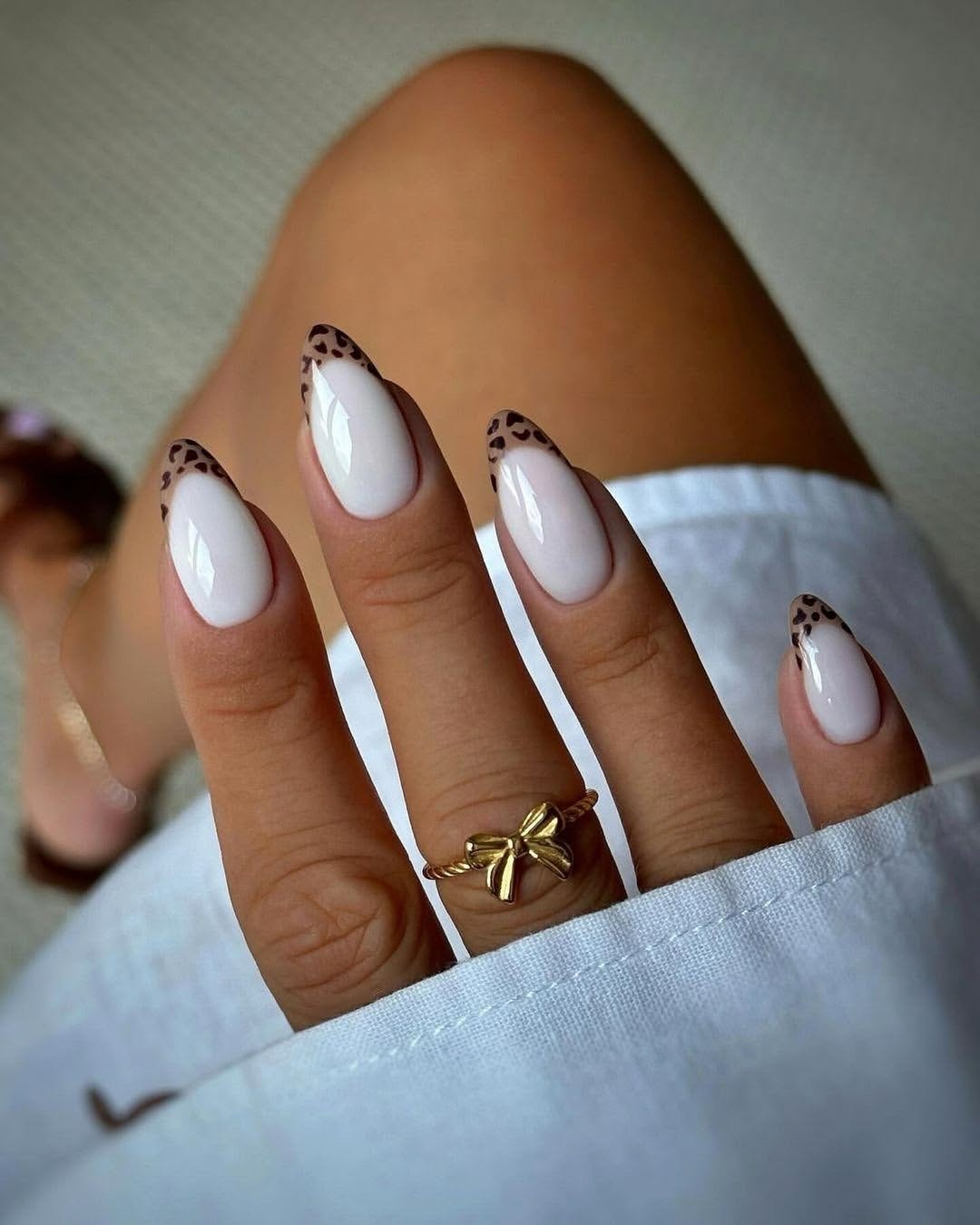 Leopard French Tip Almond Nails