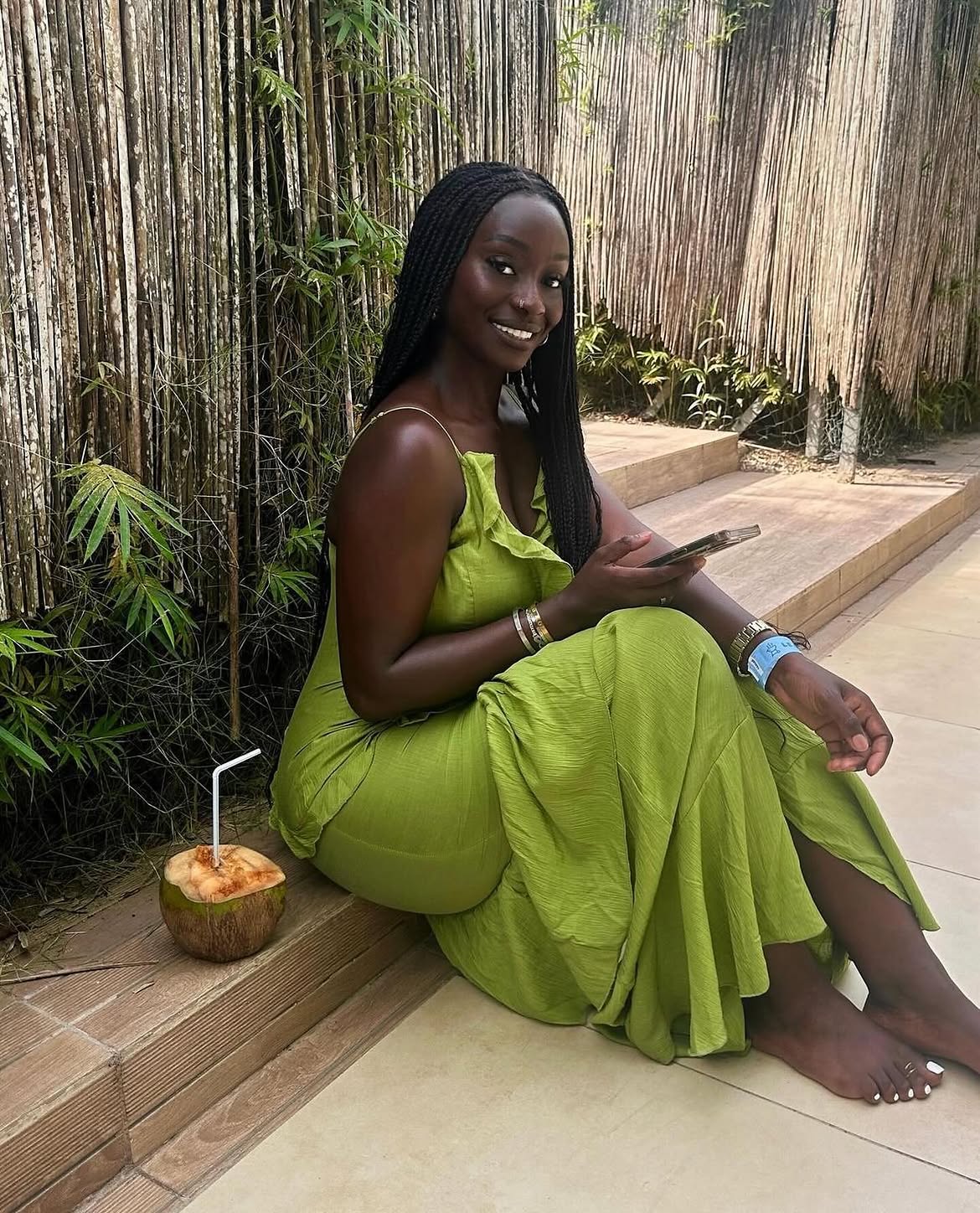 Lime Green Ruffle Hem Maxi Vacation Dress