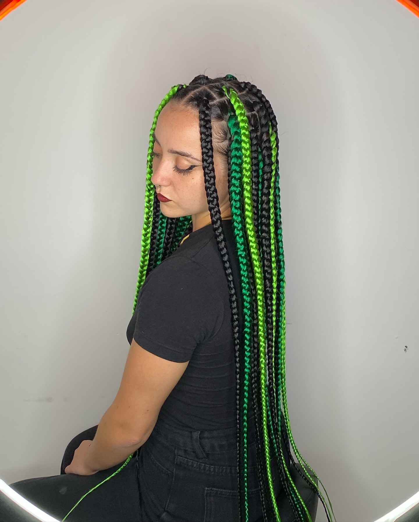 Long Black And Lime Green Box Braids