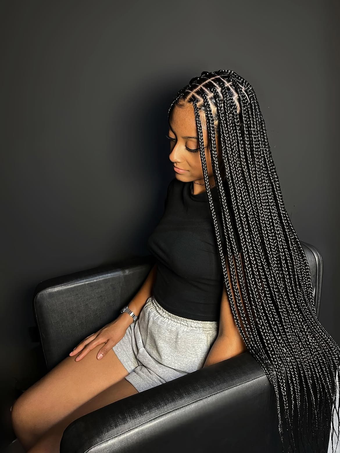 Long Box Braids With Defined Parts