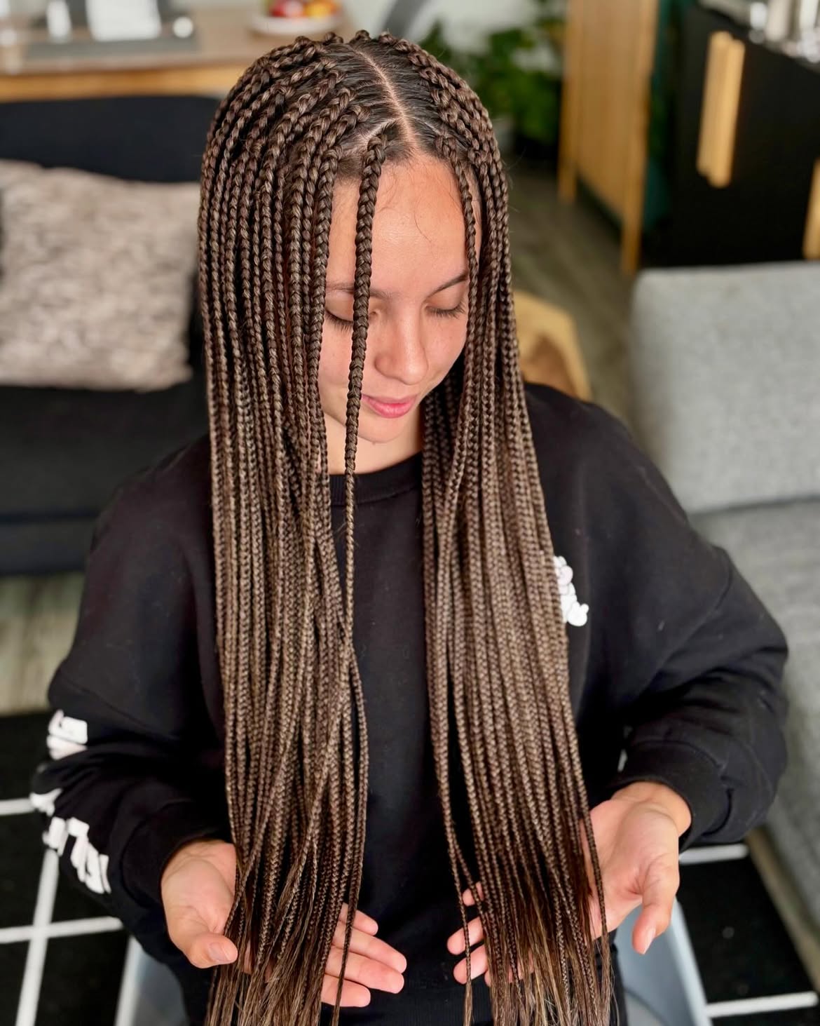 Long Box Braids With Subtle Honey Highlights