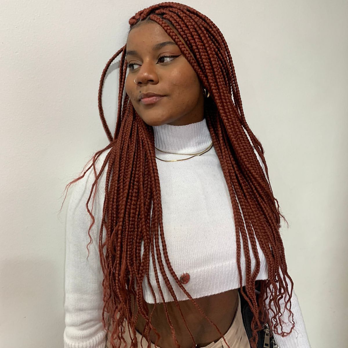 Long Copper Box Braids With Wavy Ends
