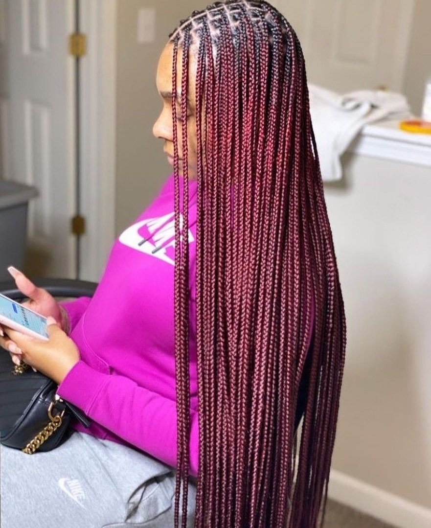 Long Deep Red Micro Box Braids