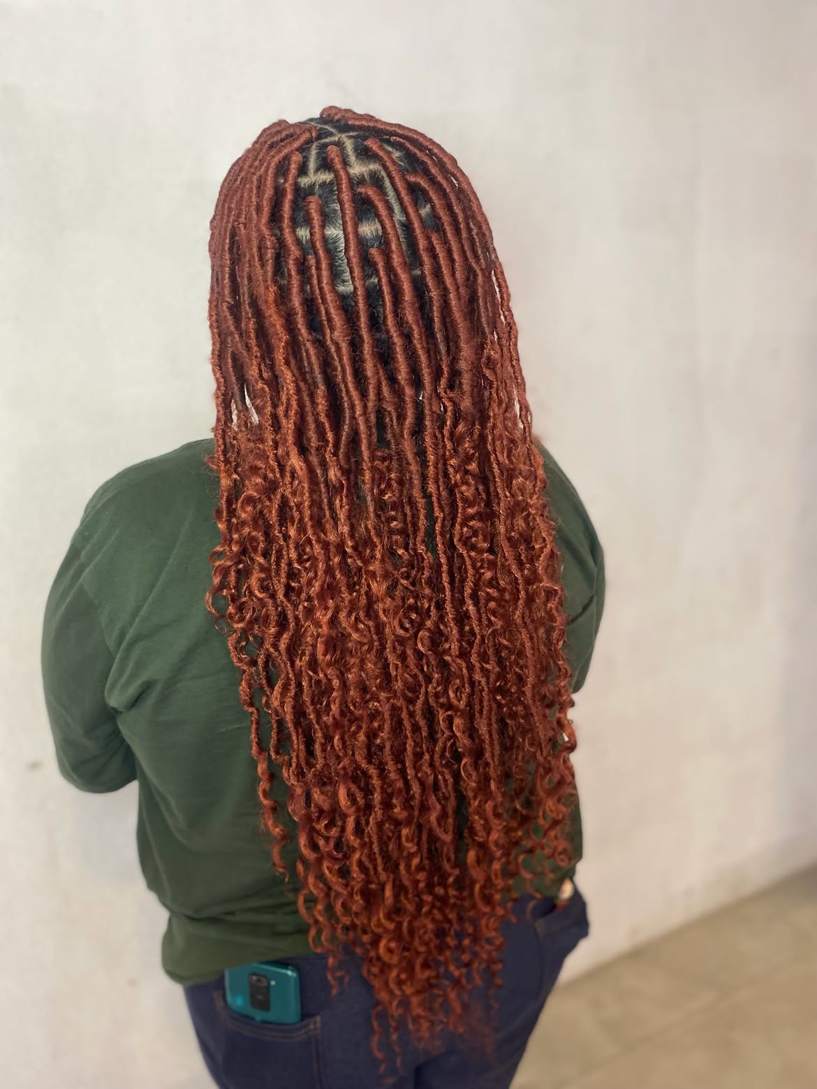 Long Goddess Faux Locs In Vibrant Copper Red