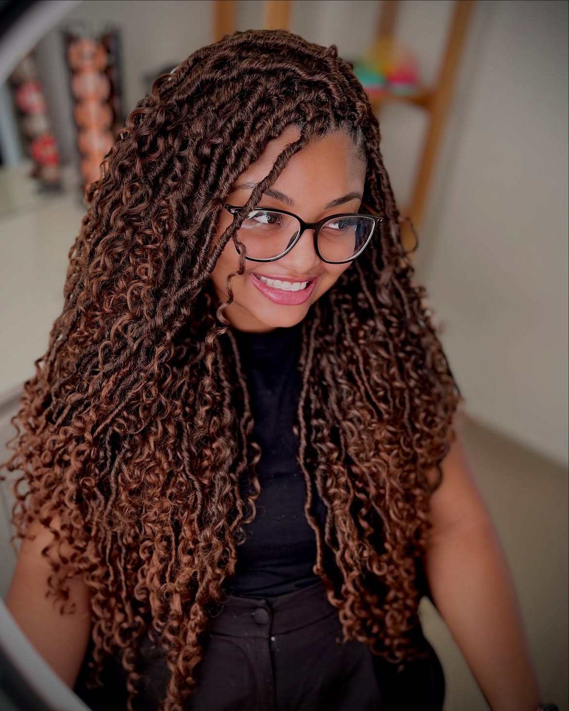 Long Goddess Faux Locs In Warm Chocolate Brown