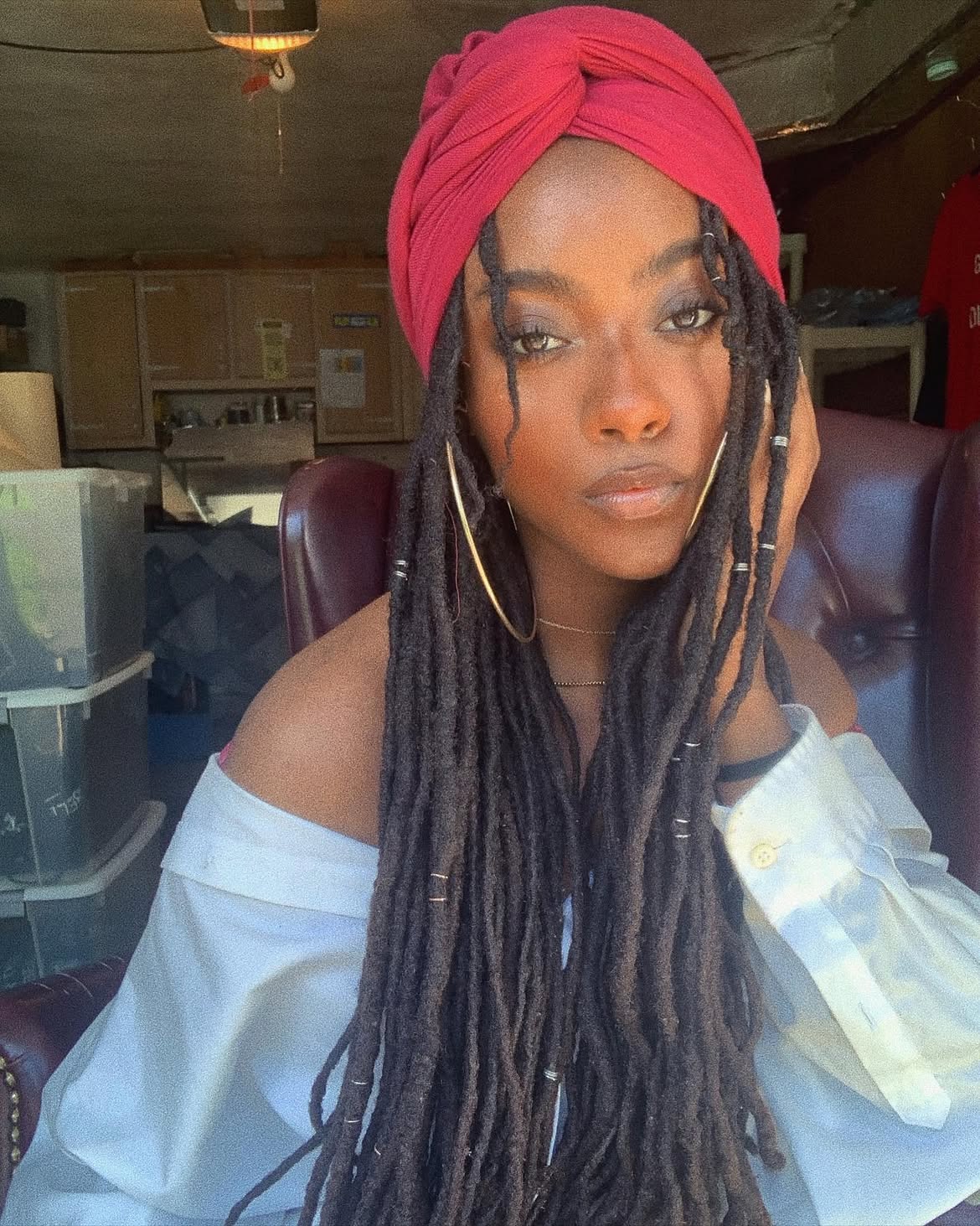 Long Locs With Bold Turban Headwrap