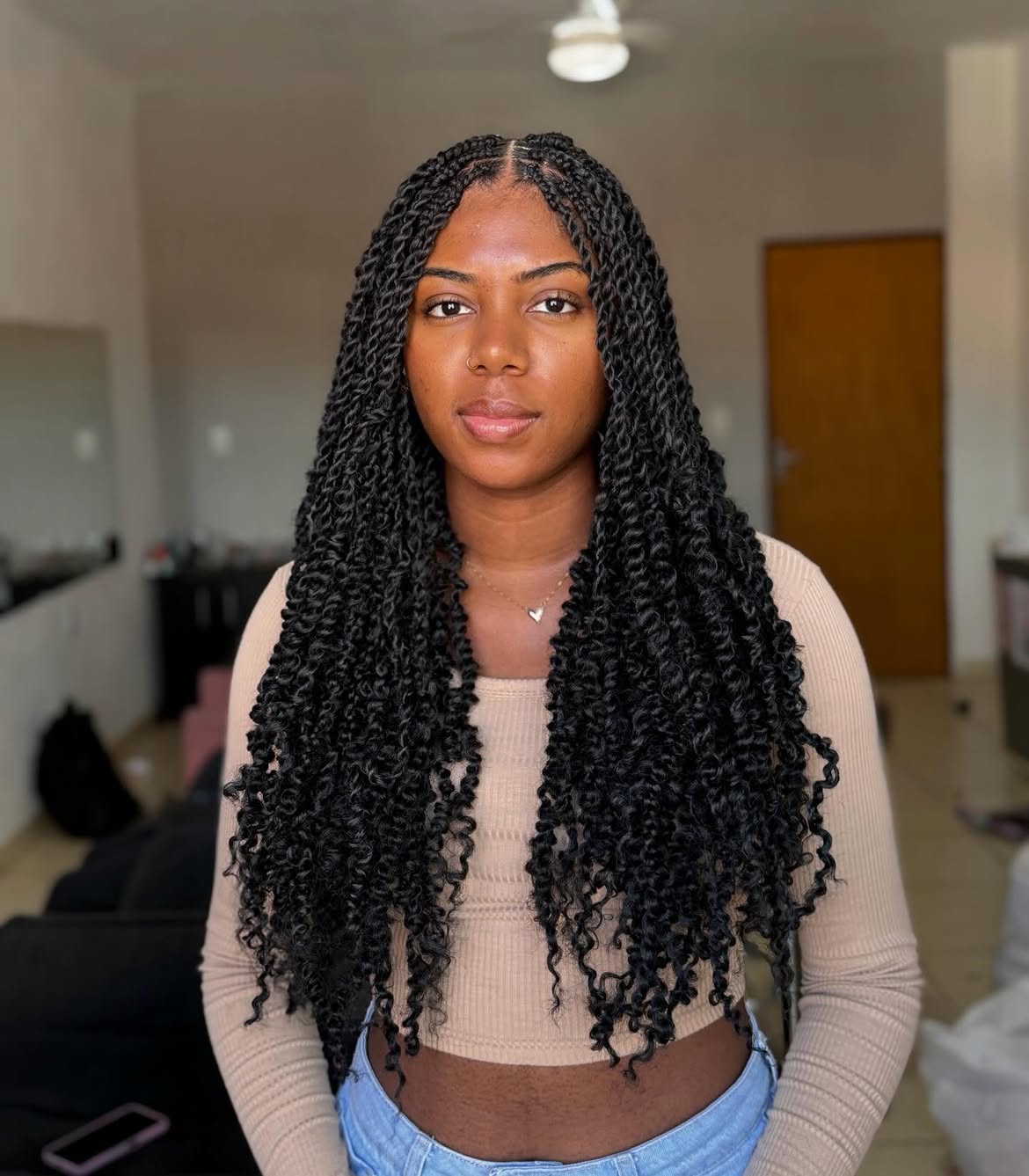 Long Passion Twist Braids With Middle Part