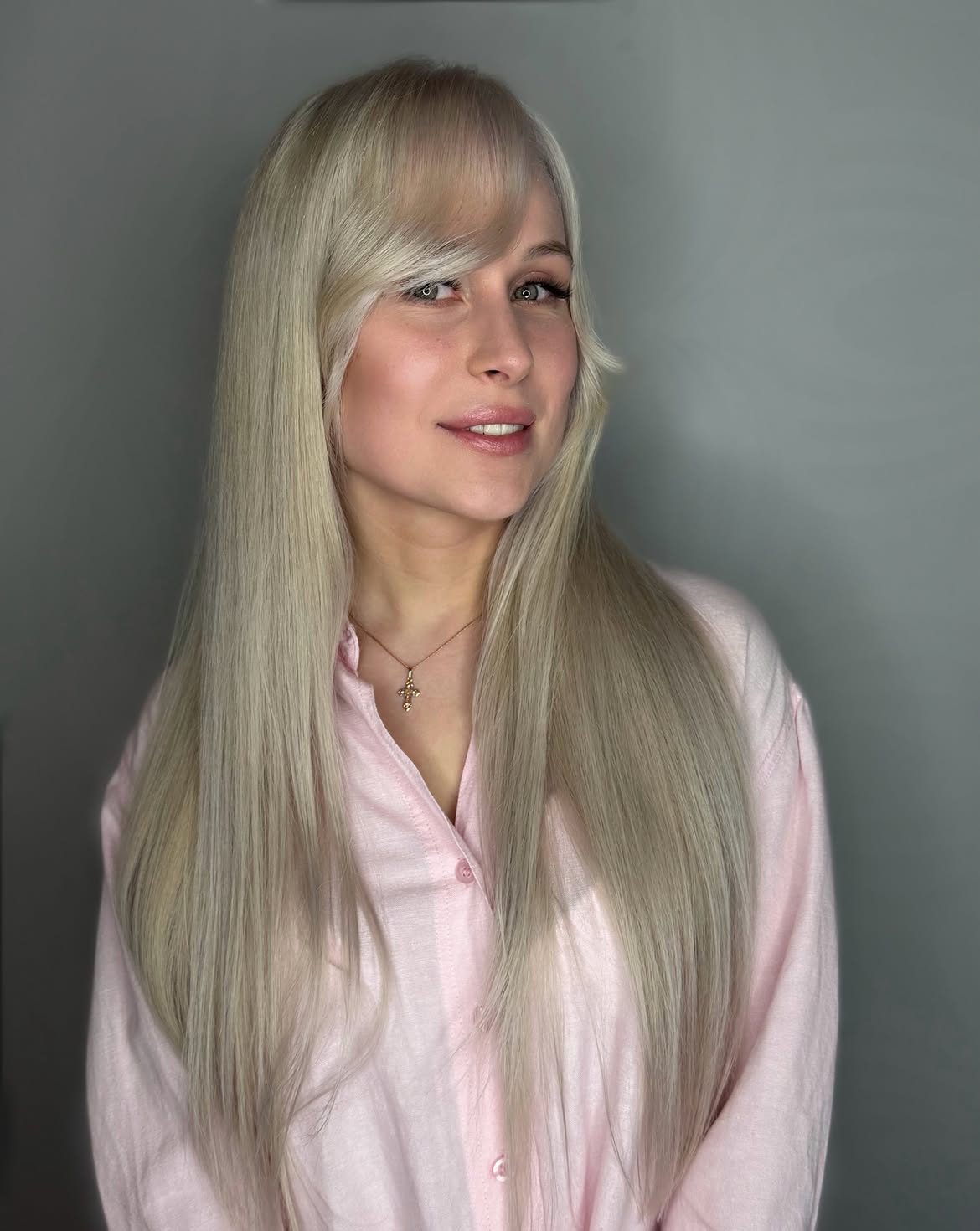 Long Platinum Blonde Hair With Sweeping Side Bangs