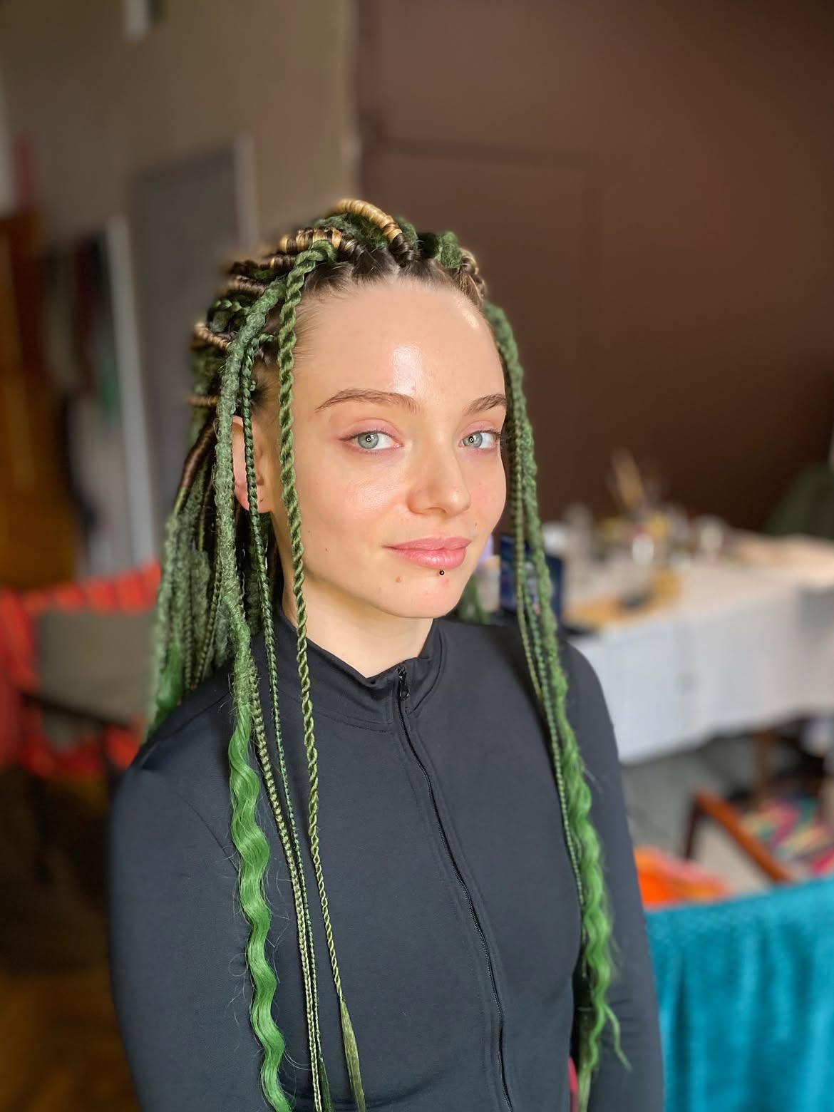 Long Sage Green Dreadlock Extensions With Bohemian Texture