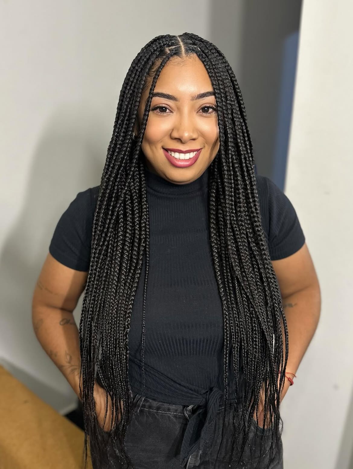 Long Waist Length Jet Black Knotless Braids
