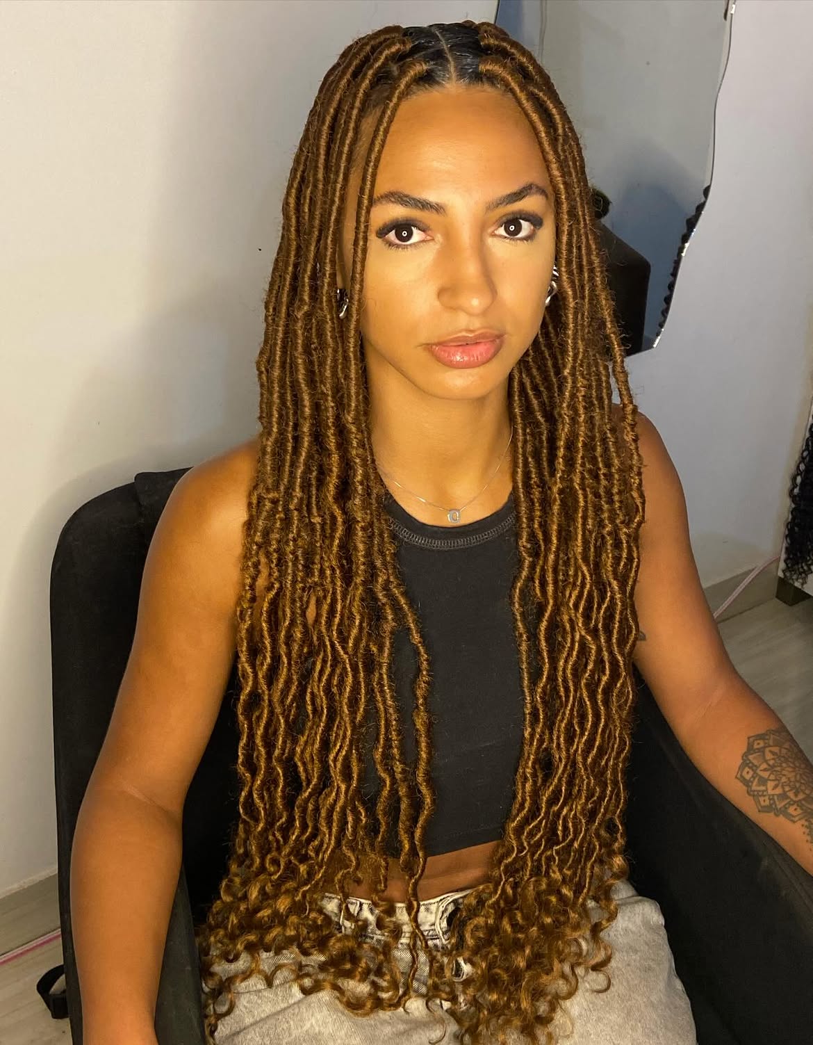 Long Wavy Caramel Brown Faux Locs