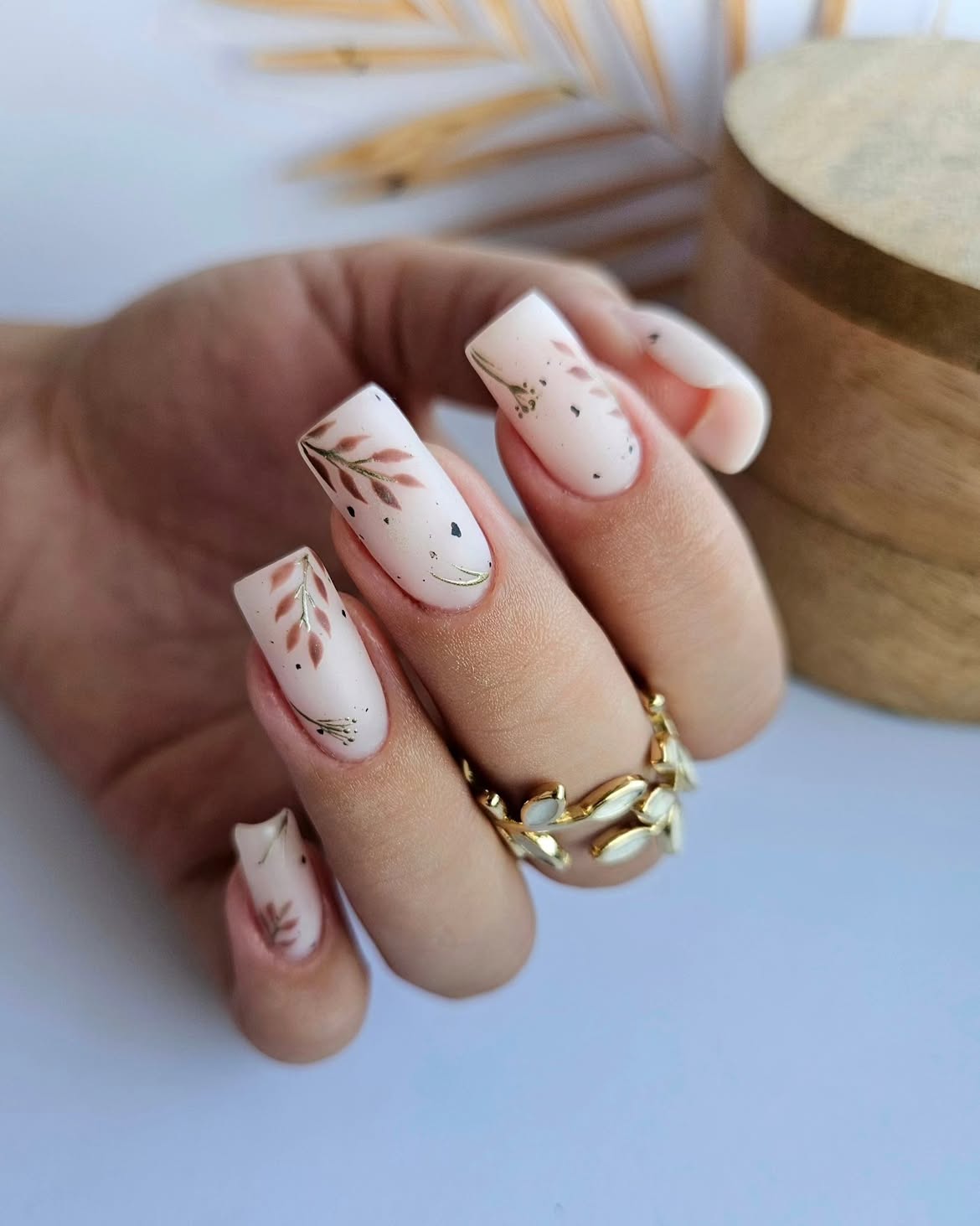 Matte Autumn Leaf Nail Art Medium Squoval