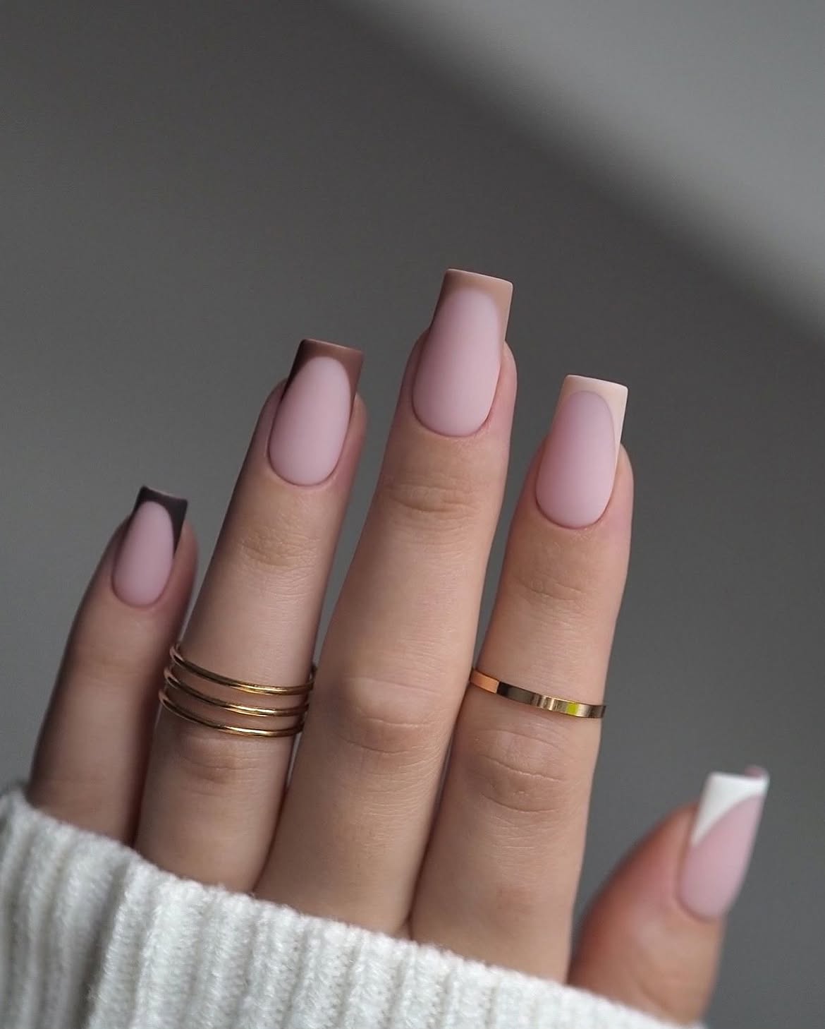 Matte French Tips With Two-Tone Color