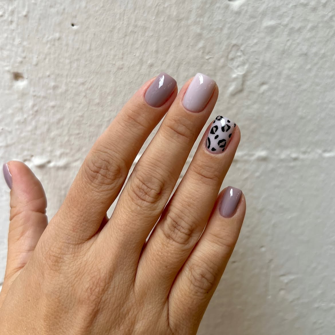 Mauve and Lilac Leopard Print Accent Nails