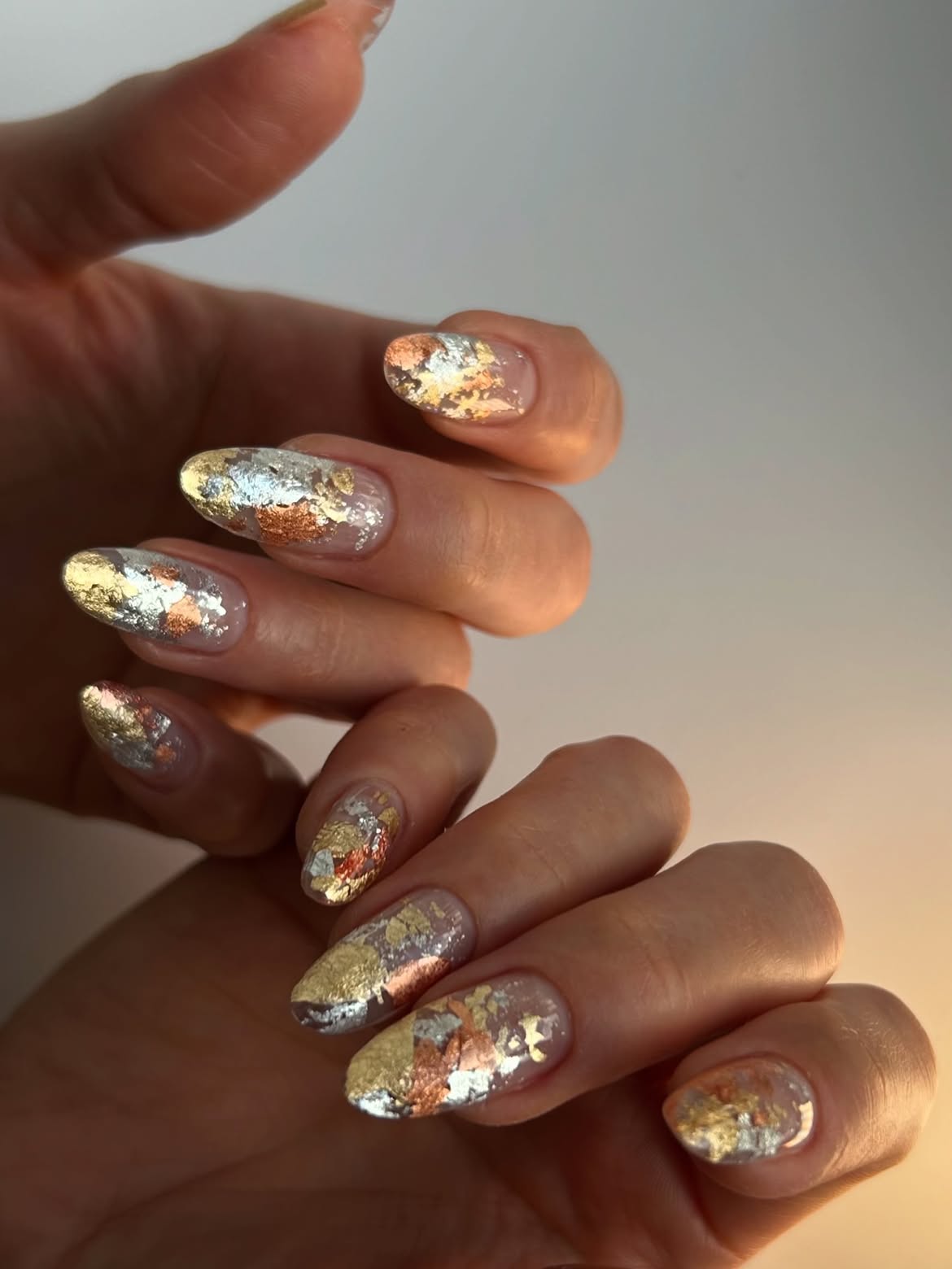 Metallic Foil Shattered Glass Almond Nails