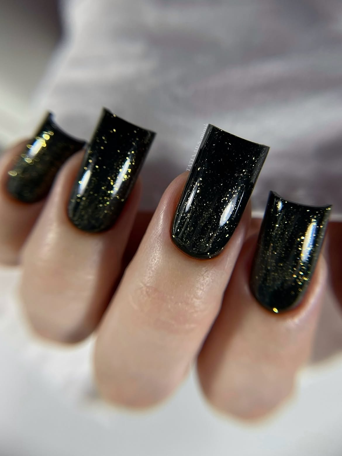 Midnight Sparkle Black Glitter Square Nails