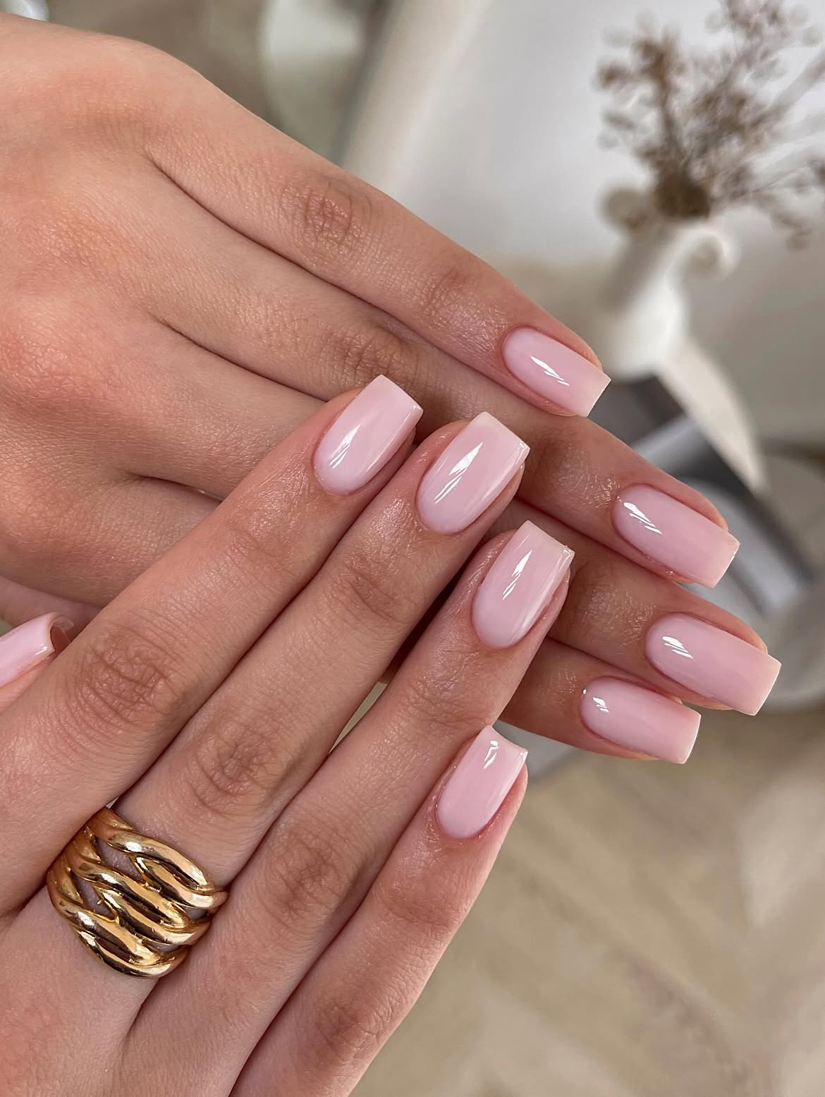 Milky Pink Glossy Square Nails