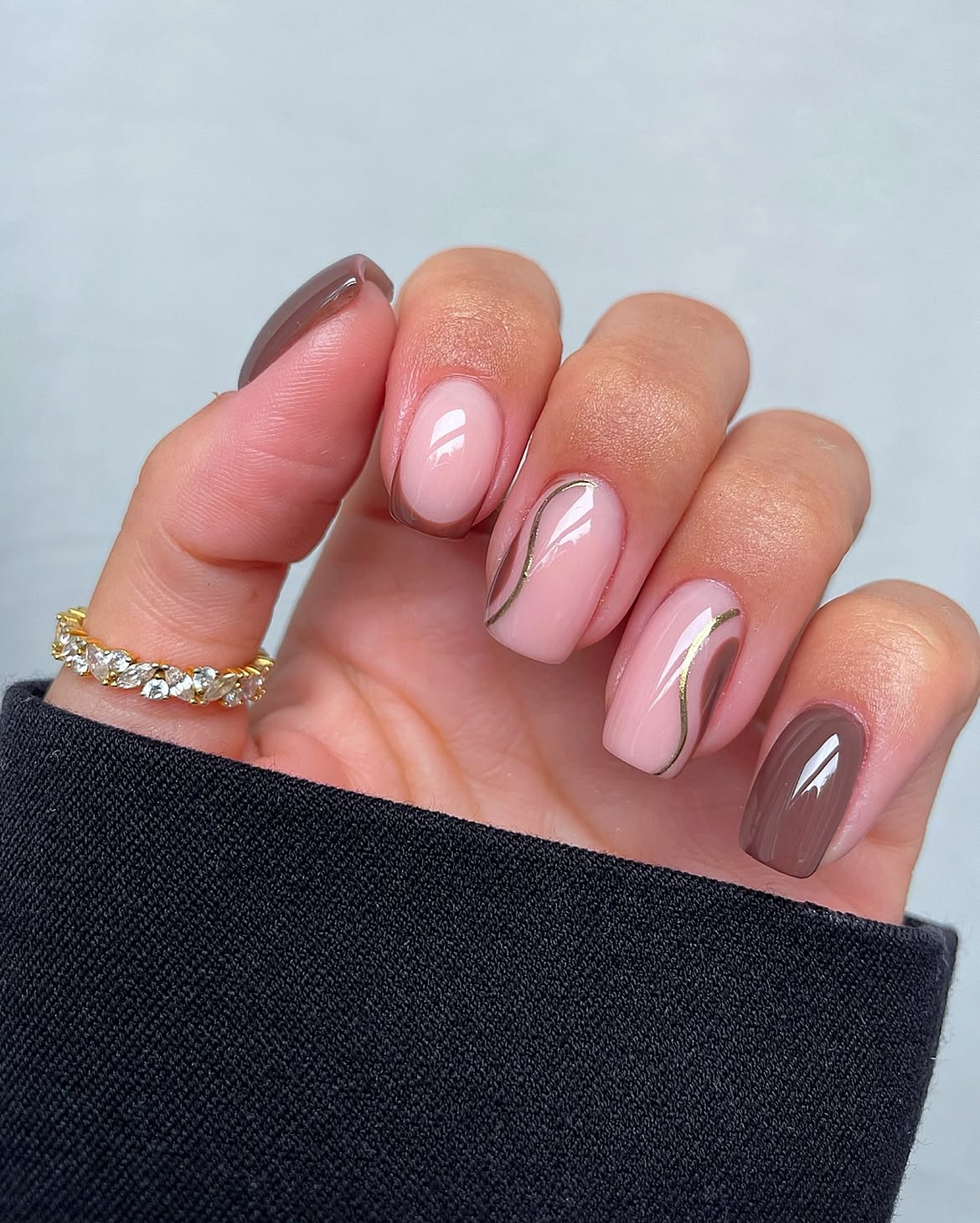 Milky Pink Swirl French With Brown Accents
