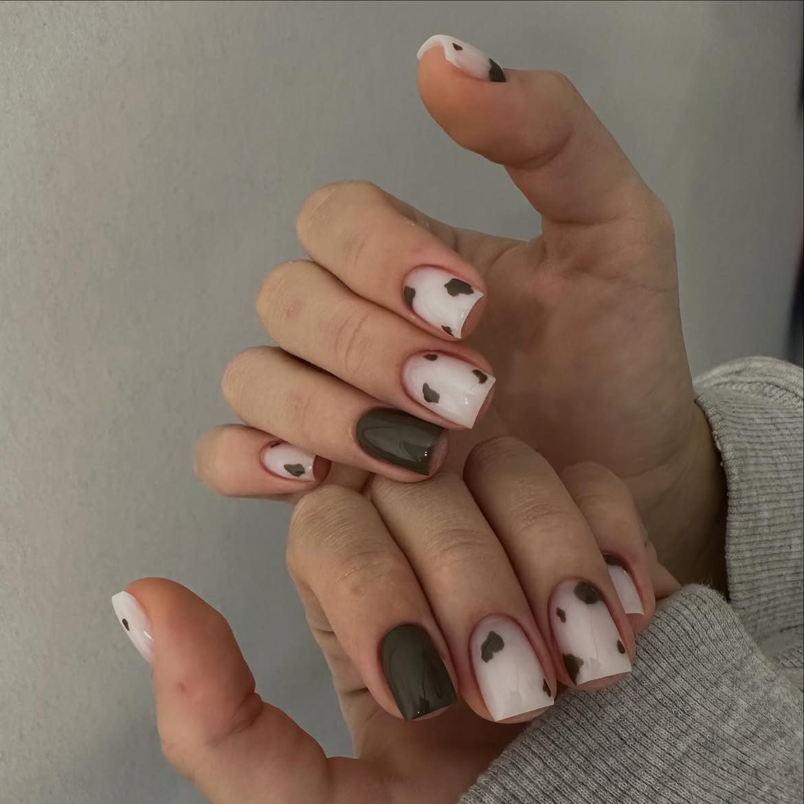Milky White Cow Print Square Nails