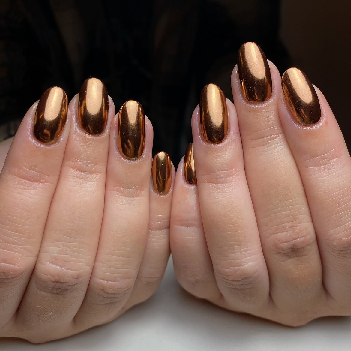 Mirror Finish Copper Chrome Oval Nails