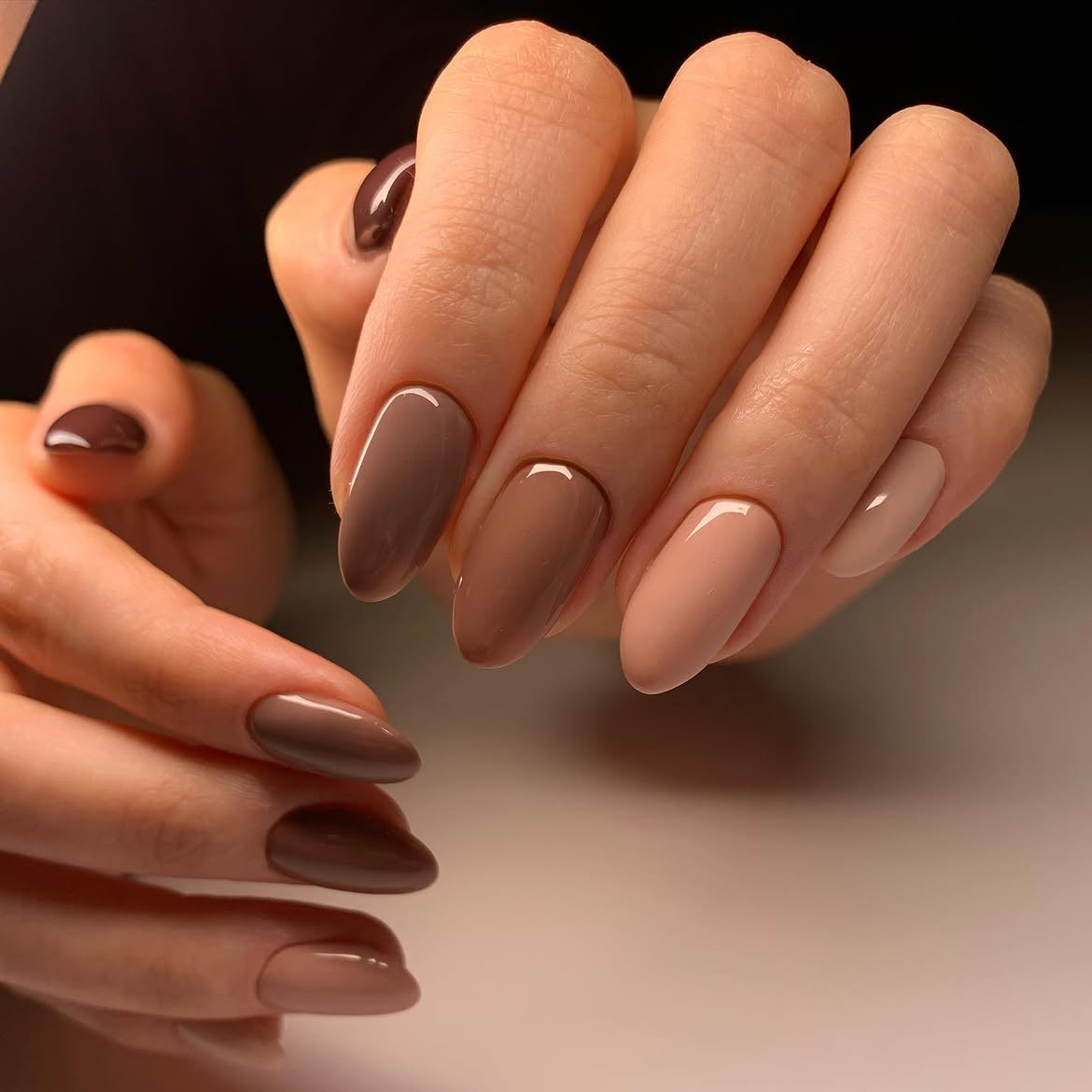 Mocha Latte Ombre Almond Nails