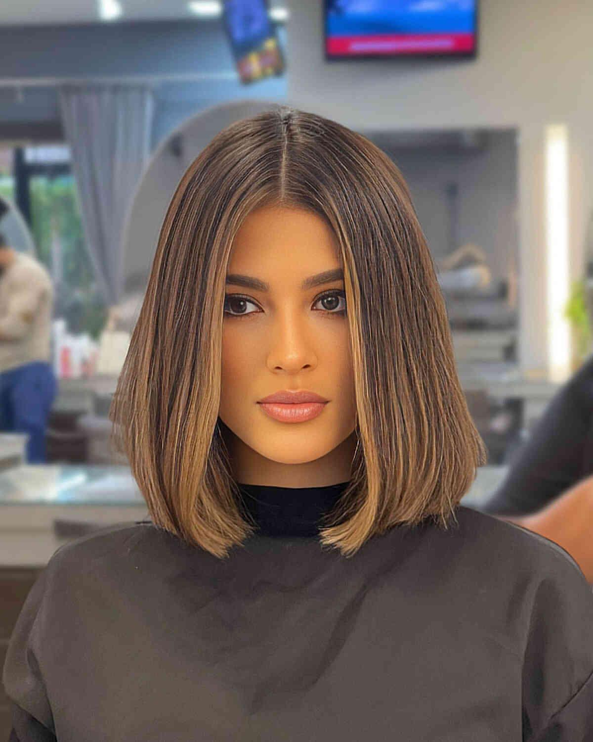 Modern Bronde Blend Blunt Bob With Face Framing