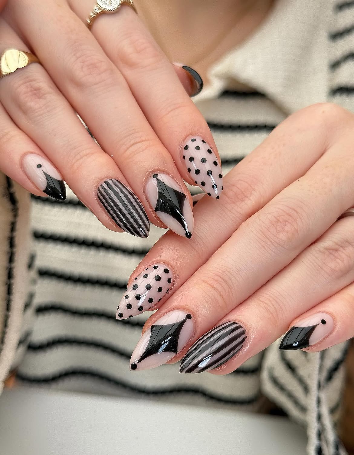 Monochromatic Black & White Geometric Nail Art