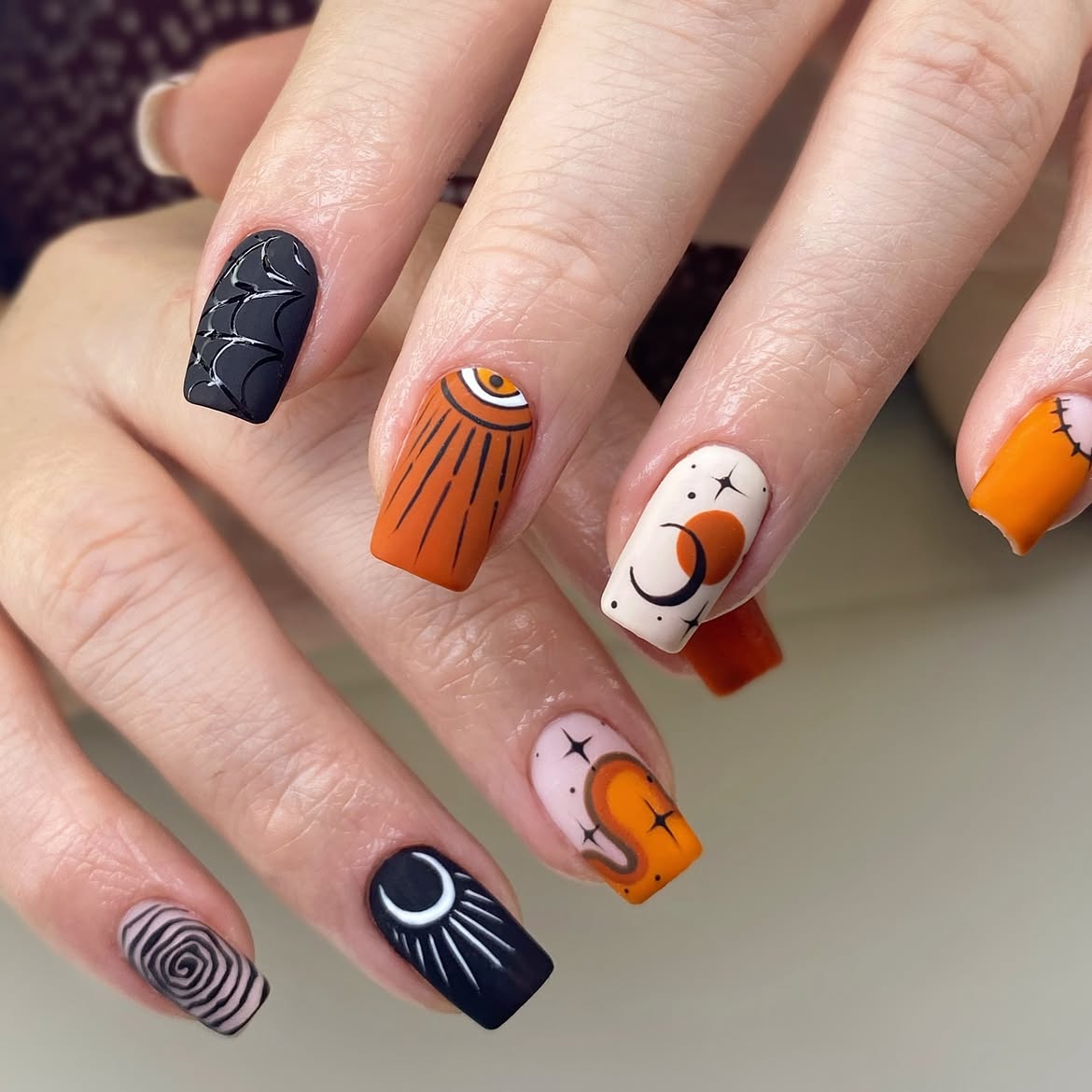 Mystical Celestial Halloween Matte Nails