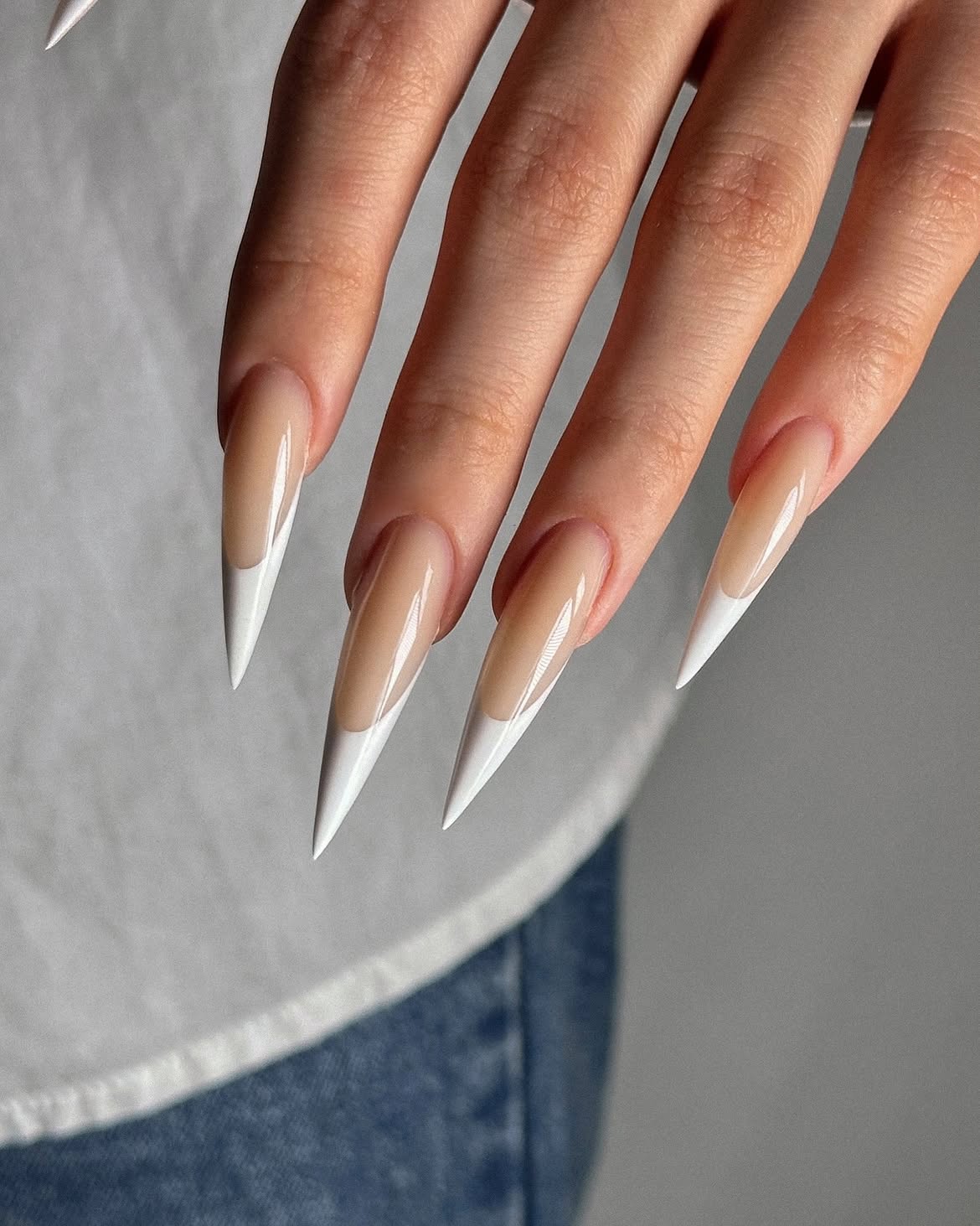 Natural Nude V-Cut French Stiletto Nails