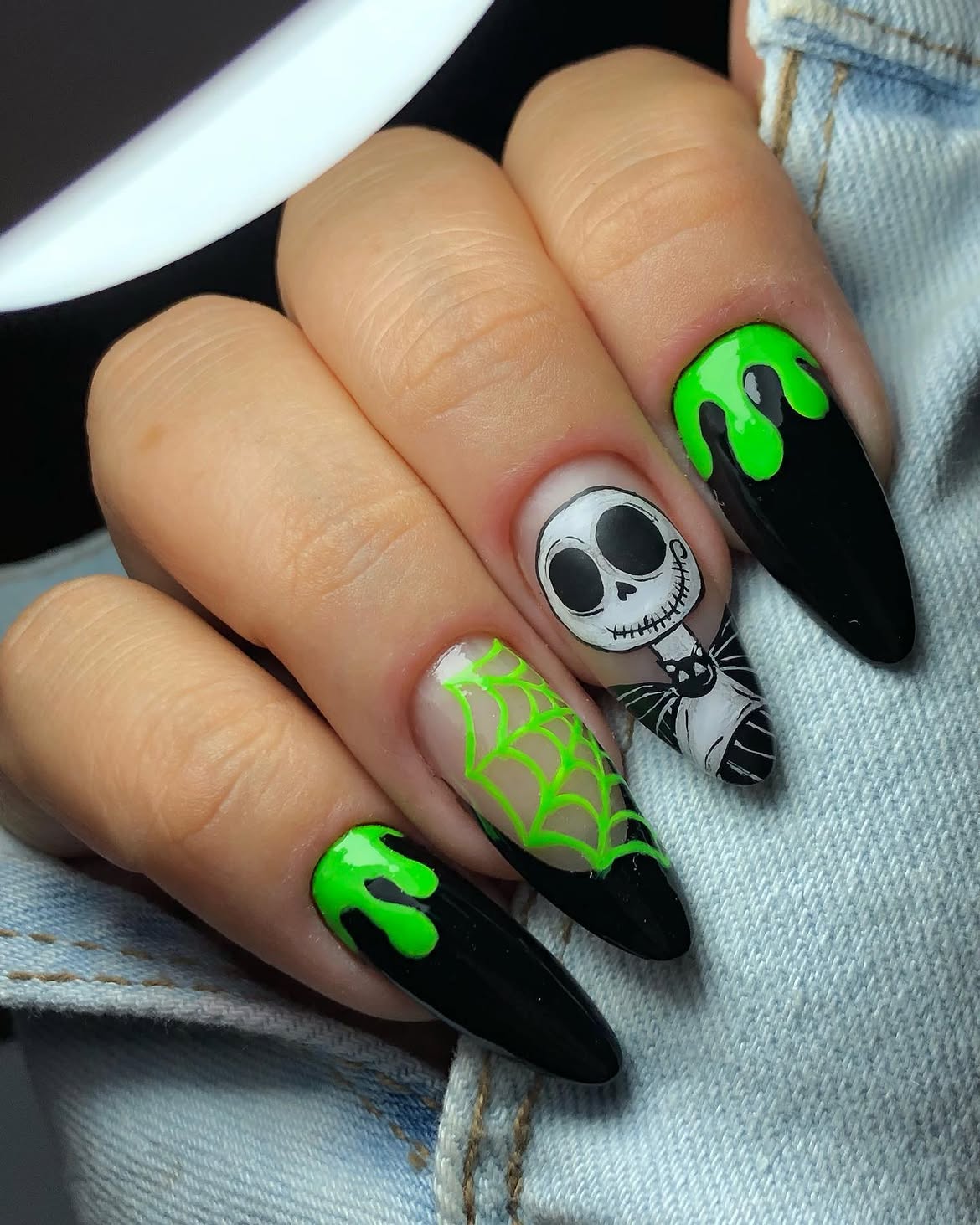 Neon Slime Jack Skellington Halloween Nails