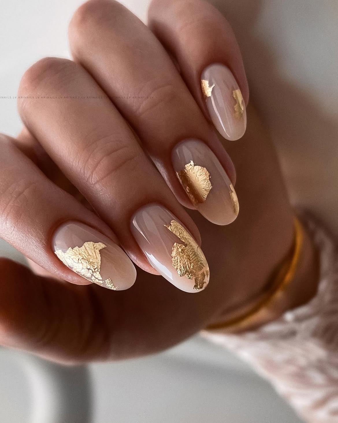 Nude Ombre With Gold Foil Flakes
